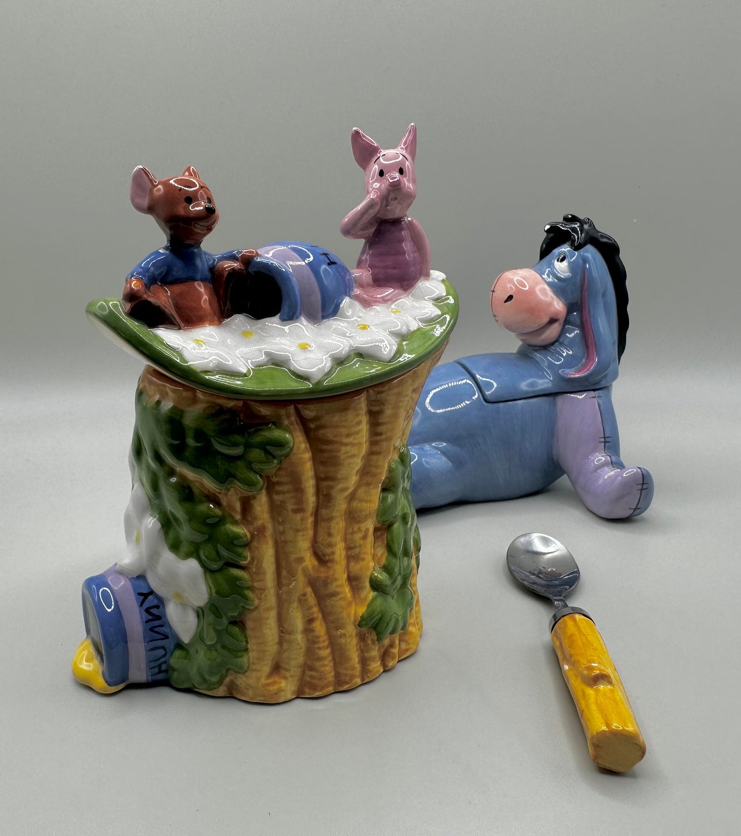 Eeyore and Piglet/Roo Winnie the Pooh Disney Sugar Bowl and Creamer Ceramic Set Vintage