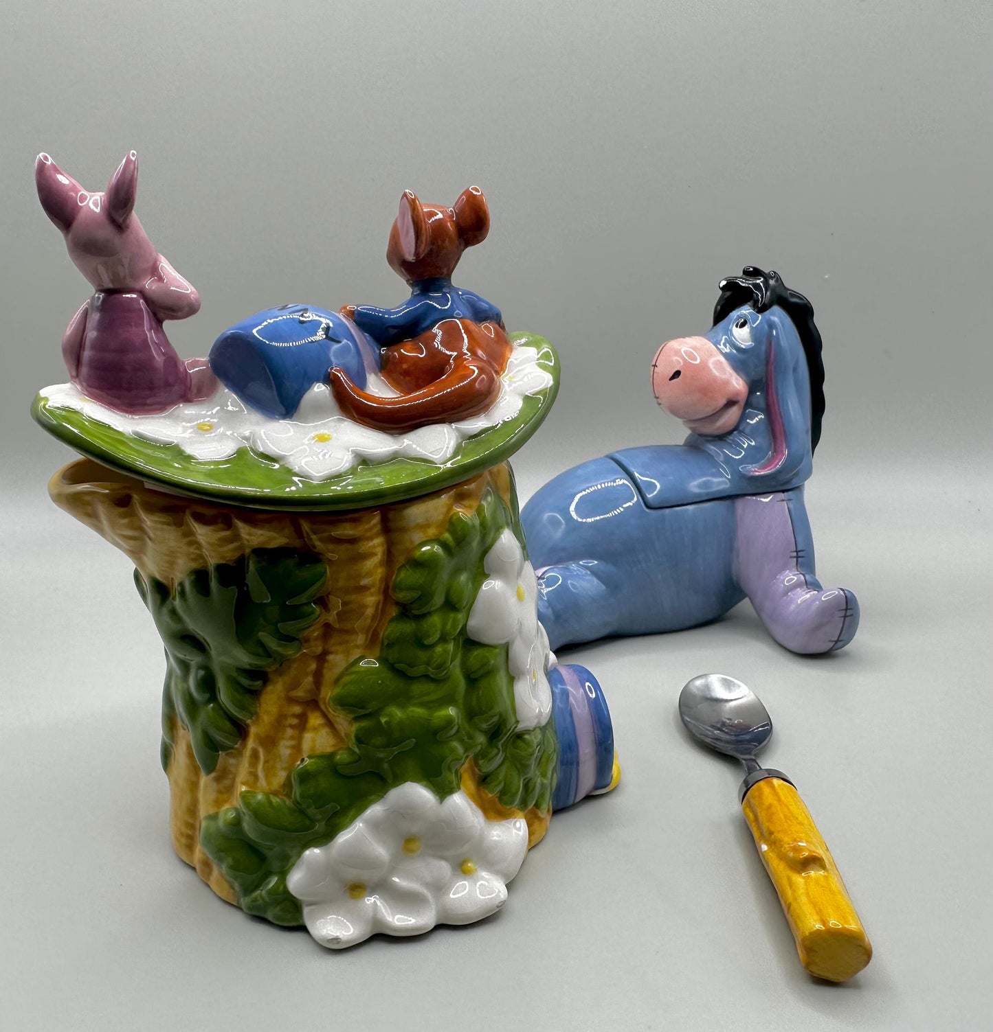 Eeyore and Piglet/Roo Winnie the Pooh Disney Sugar Bowl and Creamer Ceramic Set Vintage