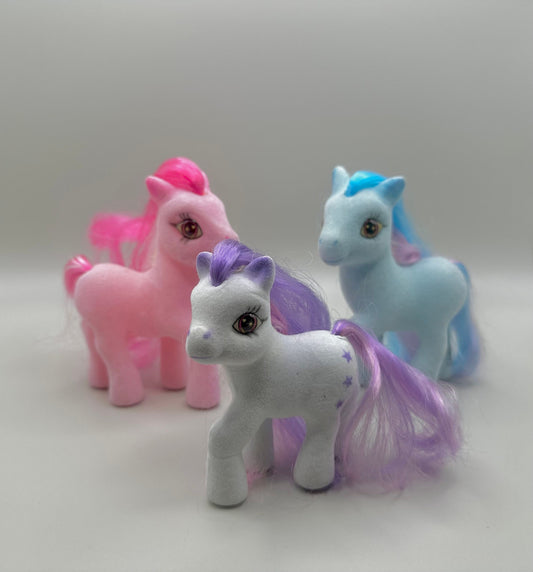 My Little Pony Toys Vintage KO Pink, Purple and Blue Flocked Lot