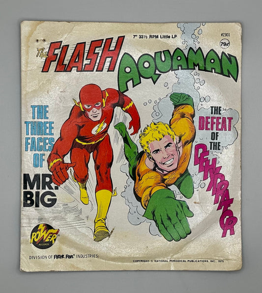 The Flash Aquaman Peter Pan 45 Records Comic Characters Vintage 1975 Three Faces of Mr Big