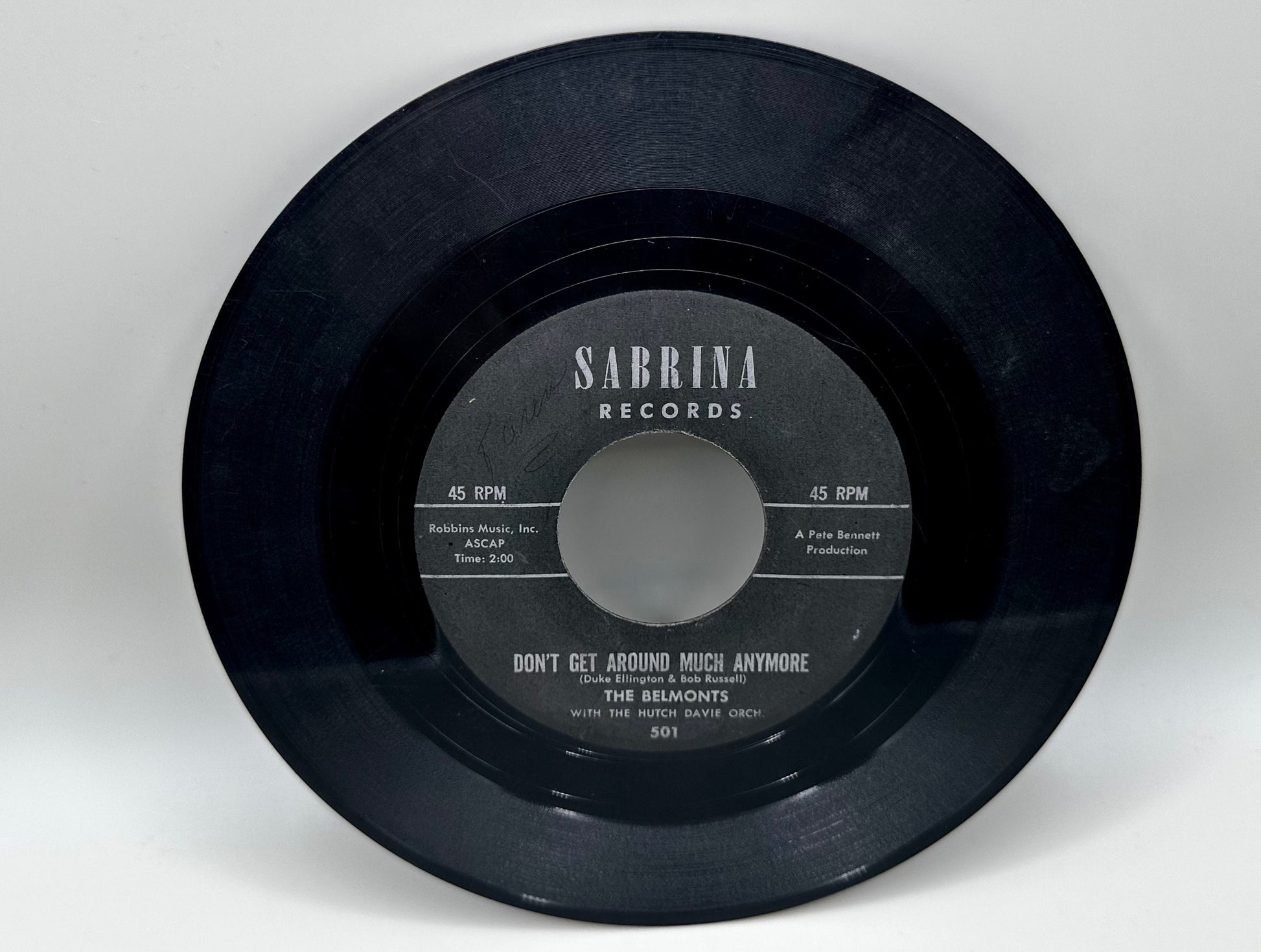 The Belmonts - Searching for a New Love / Don't Get Around Much Anymore 45 RPM Vinyl