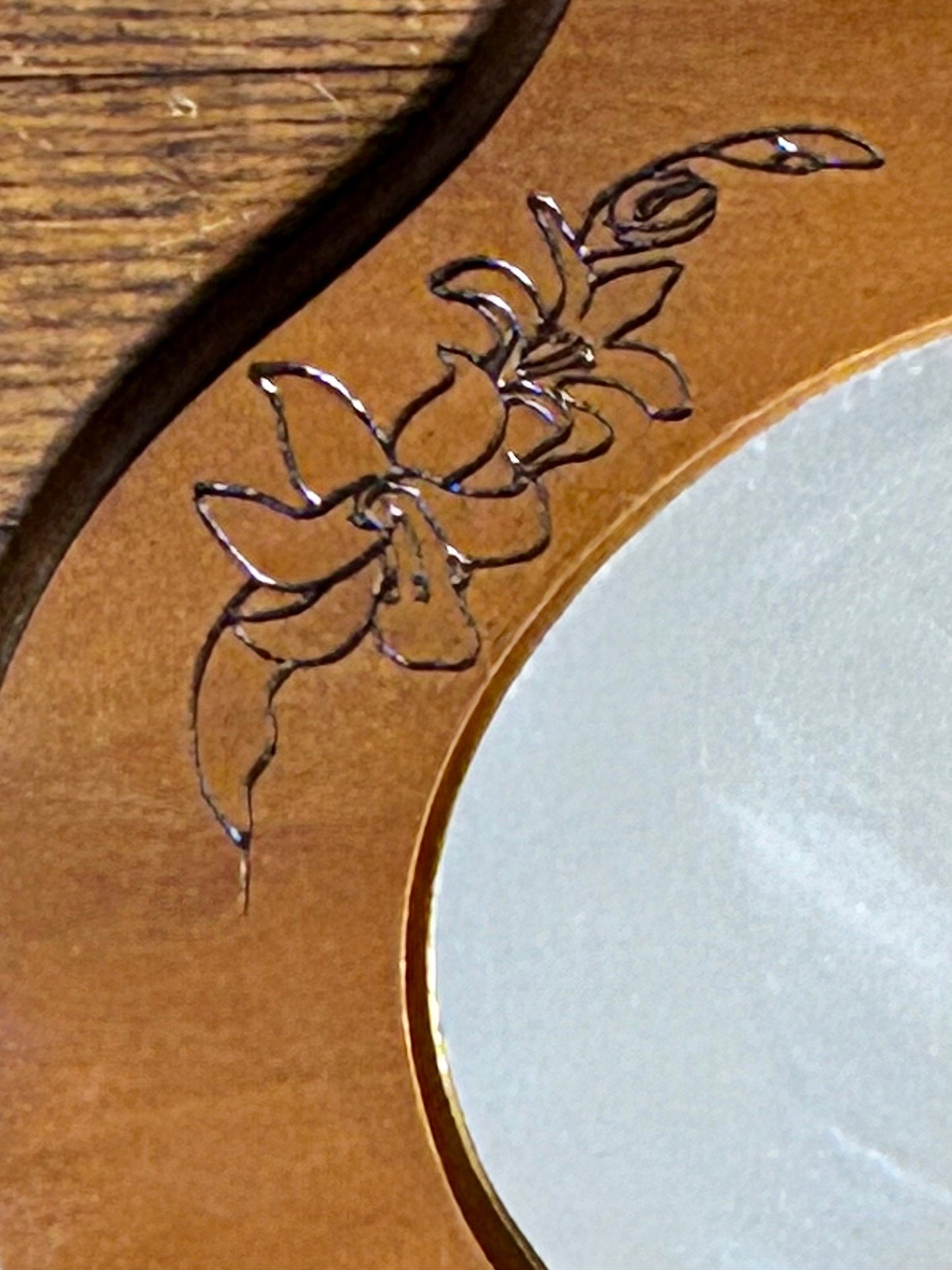 Oval Vintage Mirror with Flower Detail 7 x 11 Inches