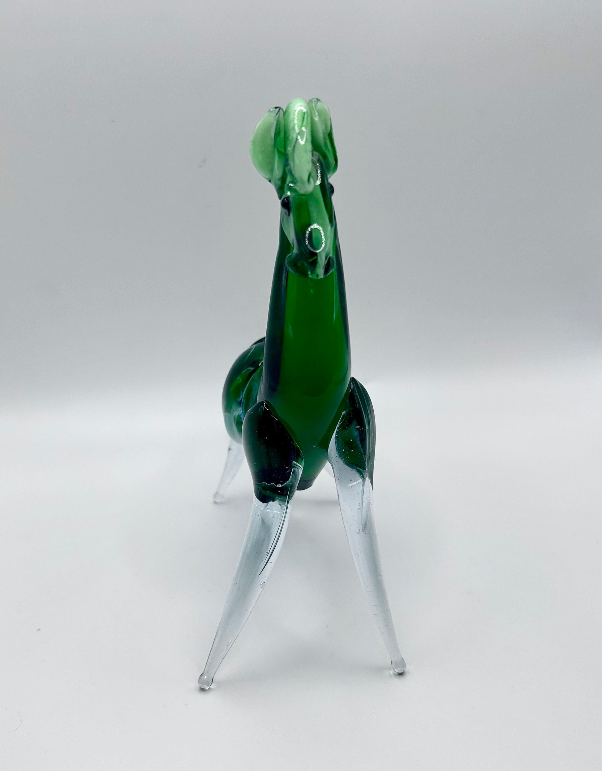 Horse Green Vintage Glass and Clear Statue Murano Style 7”